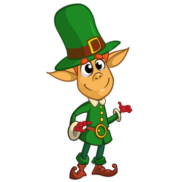 St Patricks Day leprechaun cartoon character presenting. Vector illustration