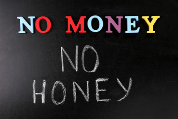 No money no honey concept on a blackboard background