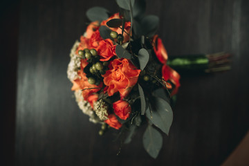 Wonderful luxury wedding bouquet of different flowers