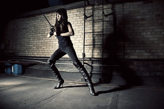 Oriental woman with a katana