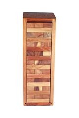 Wooden blocks tower in the box isolated on white