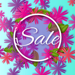 Fototapeta na wymiar Abstract Colorful Spring Summer Sale colorful banner for business. Applique Card with origami flowers. Offers message. Trendy Design Template. Vector illustration.