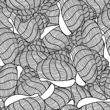 Marine seamless pattern with stylized seashells. Background made without clipping mask. Easy to use for backdrop, textile, wrapping paper