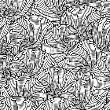 Marine seamless pattern with stylized seashells. Background made without clipping mask. Easy to use for backdrop, textile, wrapping paper