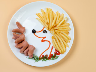 French fries, sausage