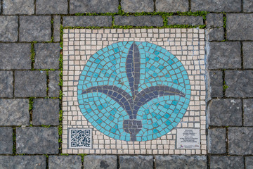 Mosaic on the street of Jerusalem, ancient Jewish coin
