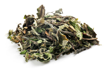 Pile of dry white tea, isolated on white