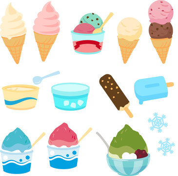 アイスクリームとかき氷のイラストセット