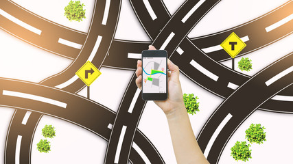 Navigation concept.map on smart phone.
