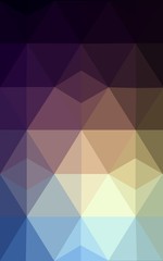 Multicolor dark blue, yellow, orange polygonal design pattern, which consist of triangles and gradient in origami style.