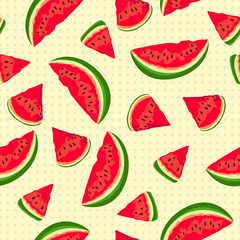Seamless pattern made of juicy slices of watermelon. The summer mood.
