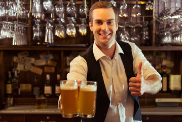 Handsome bartender working