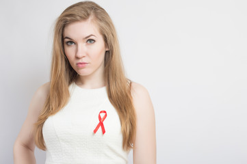 beautiful girl with a red ribbon AIDS