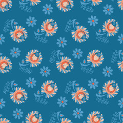 Seamless vector background with decorative ethnic flowers. Print. Cloth design, wallpaper.