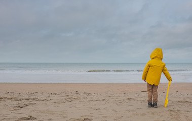 Empty beach on Belgian North Sea with room for text