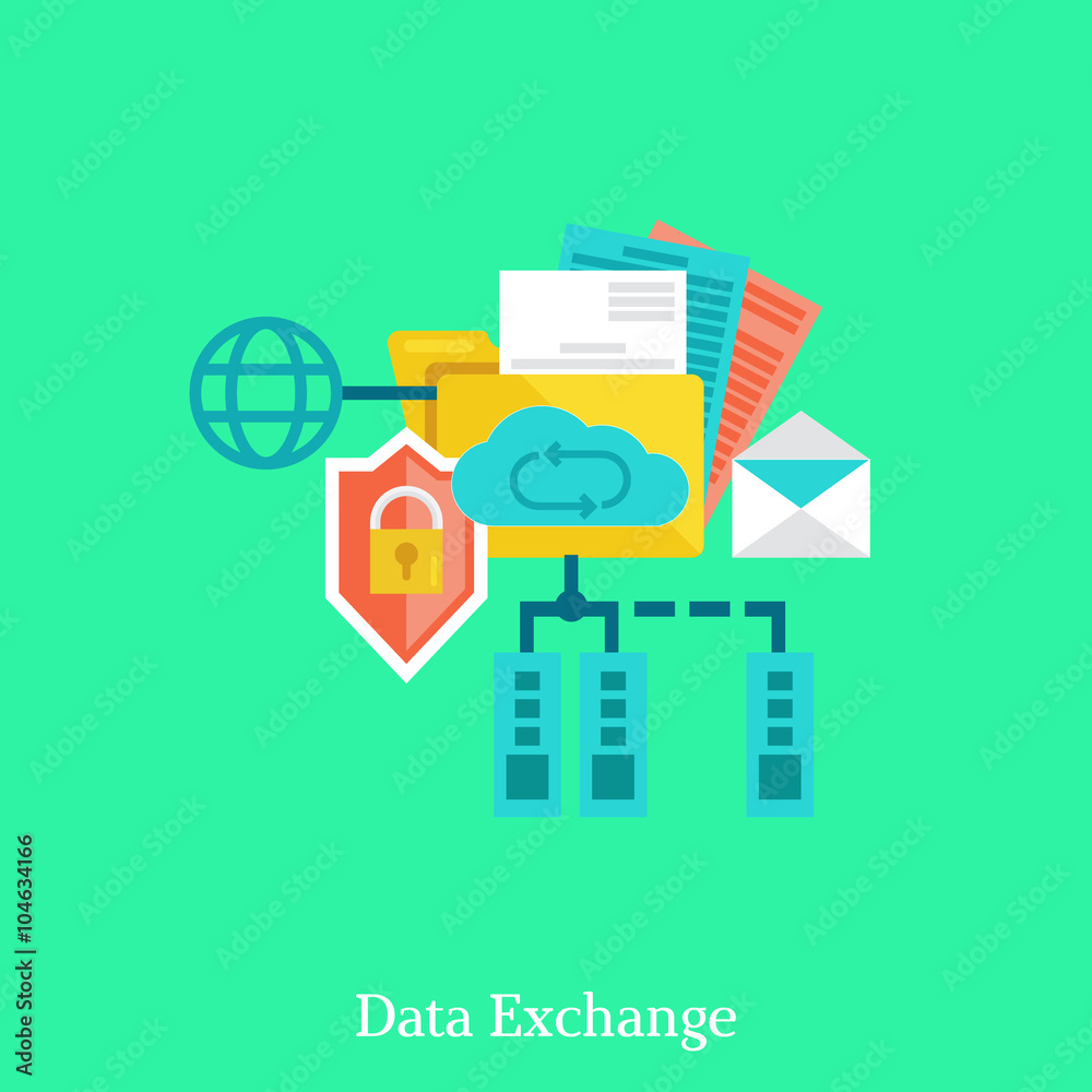 Fototapete Secure local web and data exchang flat illustration concept.