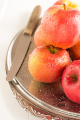 Frisch gewaschene Äpfel liegen auf einer Platte