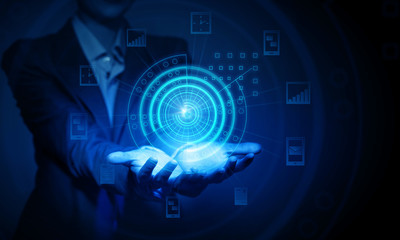 Woman presenting modern technologies