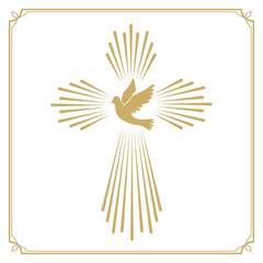 Cross with the dove. Church emblem template. Vector design eleme