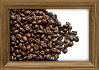 coffee beans on white wooden frame