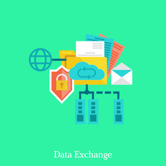 Secure local web and data exchang flat illustration concept.