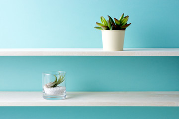 青い背景と棚と