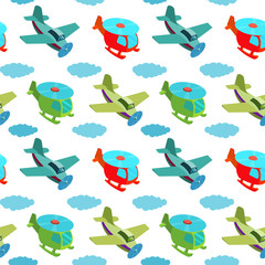 Stoffe zum Nähen Nahtlose Muster mit Cartoon Hubschrauber und Flugzeuge.