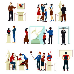 People In Museum Gallery Color Icons 