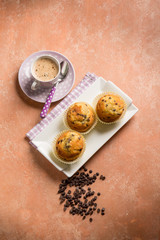 chocolate muffin with cup of coffee