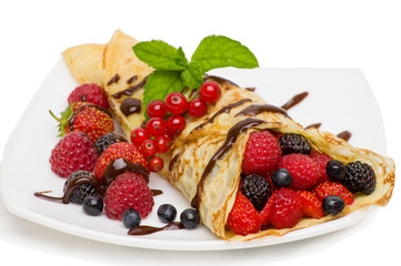 Crepes With Berries and Chocolate topping