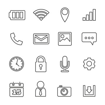 Mobile phone icons set, line vector design