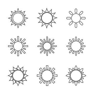 Line Sun symbols set, vector design elements
