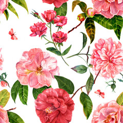 Vintage style seamless background pattern with watercolor flower