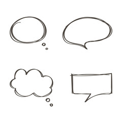 Set of doodle, hand drawn speech bubbles set isolated on white background. - 104640309