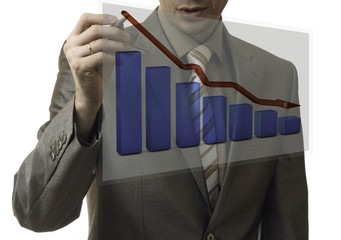 business concept. businessman drawing a graph down