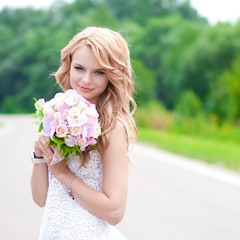 blond bride  in  nature