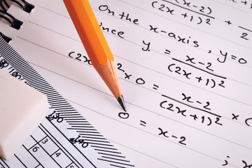 Mathematics, Equations close-up. Homework. Solving Mathematical Problem.