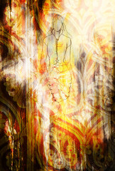 sketch of mystical woman and beautiful ornamental background.