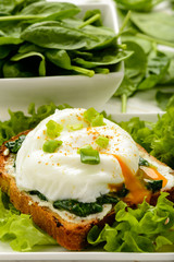 Healthy breakfast - sandwich with creme cheese, spinach and egg.