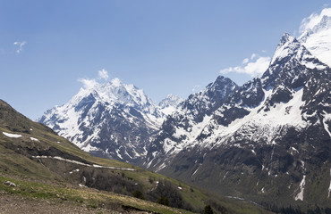 Fototapeta na wymiar Mountain peaks and glaciers of Dombai.The North Caucasus.Russia.