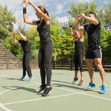 Aerobics group, jumping exercise