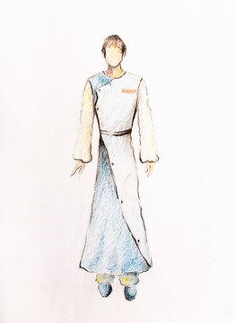 drawing fashion male clothes, color pencil sketch on paper.
