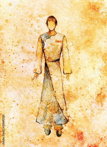 "drawing fashion male clothes, color pencil sketch on paper." Stock