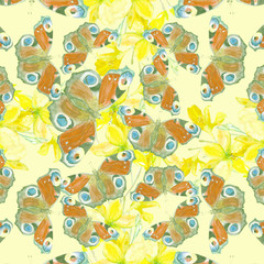 Beautiful butterfly and yellow lilly