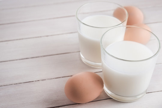 Glass of milk and eggs