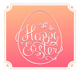 Vector illustration of Happy Easter greetings with white egg on