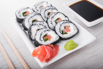 Closeup of sushi rolls