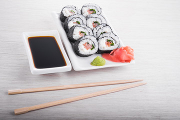Sushi and roll with cream cheese