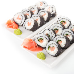 Sushi rolls with salmon isolated