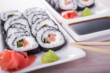 Sushi and roll with cream cheese